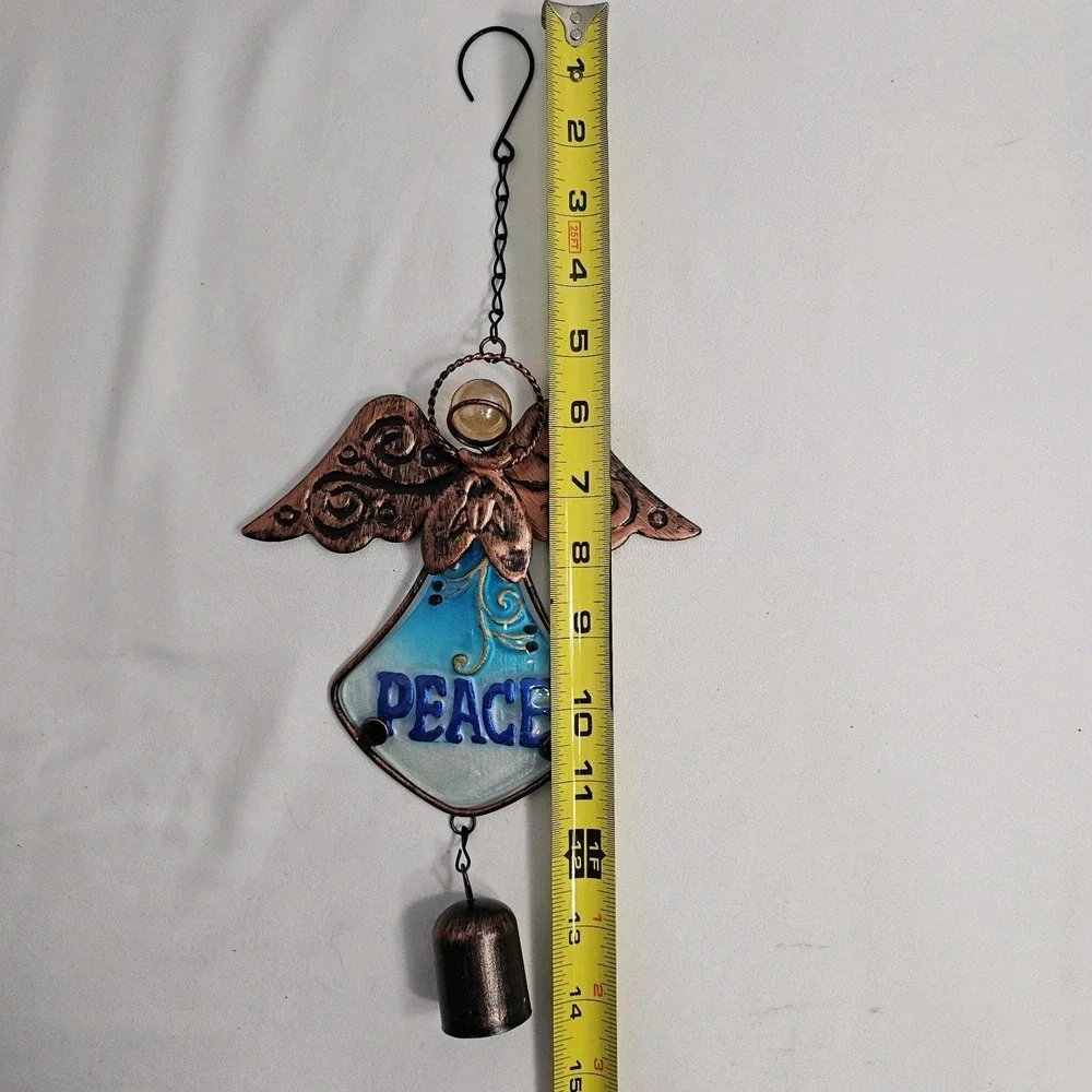 PEACE - BLUE Angel Wind BELL/CHIME Coppertone Metal - Indoor Or Outdoor Use